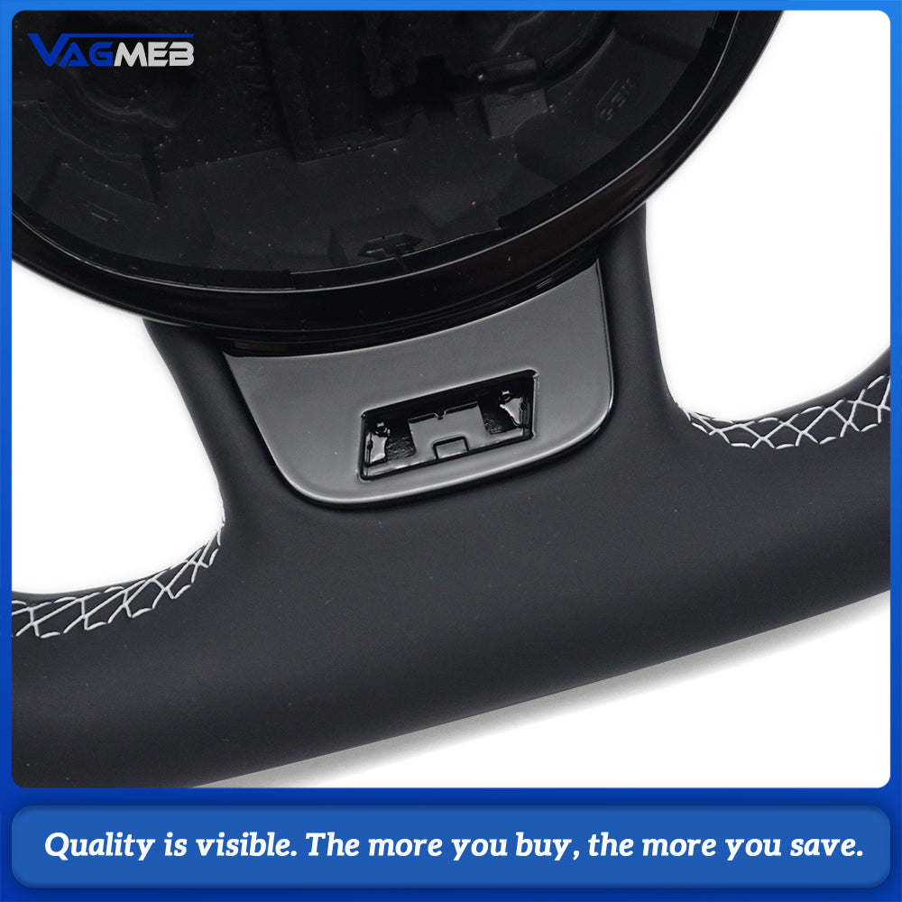 Car Steering Wheel Base with Shape Half Perforated Leather White Stitch Red Centering Marker Fit Audi A4 B8 Retrofit