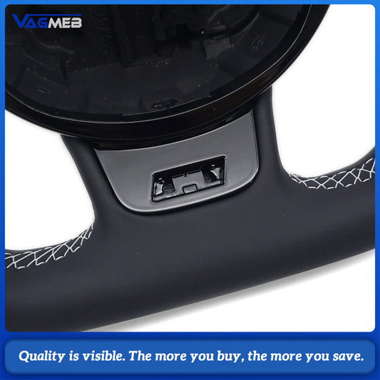 Car Steering Wheel Base with Shape Half Perforated Leather White Stitch Red Centering Marker Fit Audi A4 B8 Retrofit