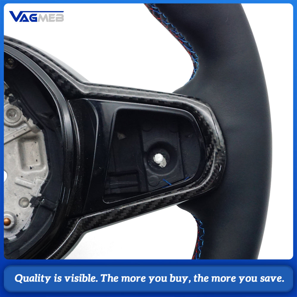 Fully leather steering wheel suitable for BMW 3 Series, 4 Series, 5 Series G20, G21, G80, G81, G22, G23, G30, paired with a carb