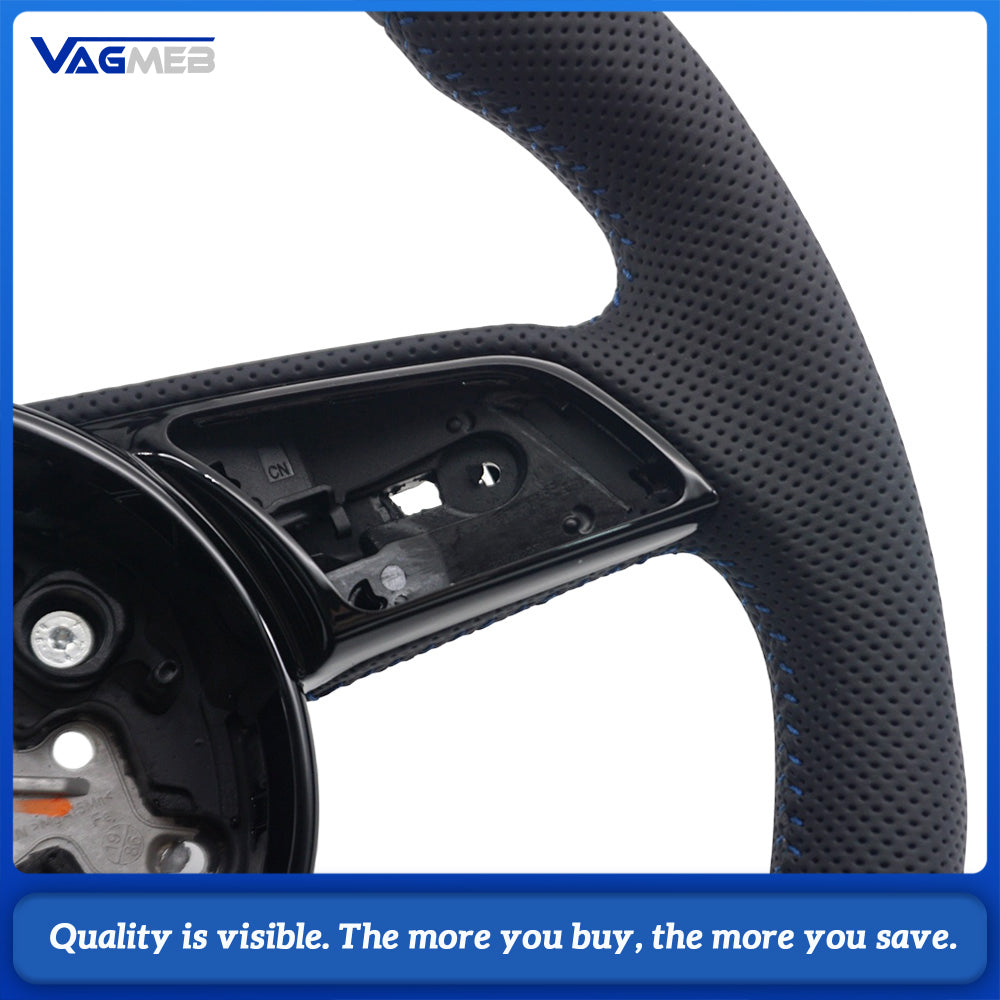 Sport S Logo Steering Wheel Fit Audi A4 B9 Half Perforated Grips Blue Sewing Line Modified Replacement Steering Wheel