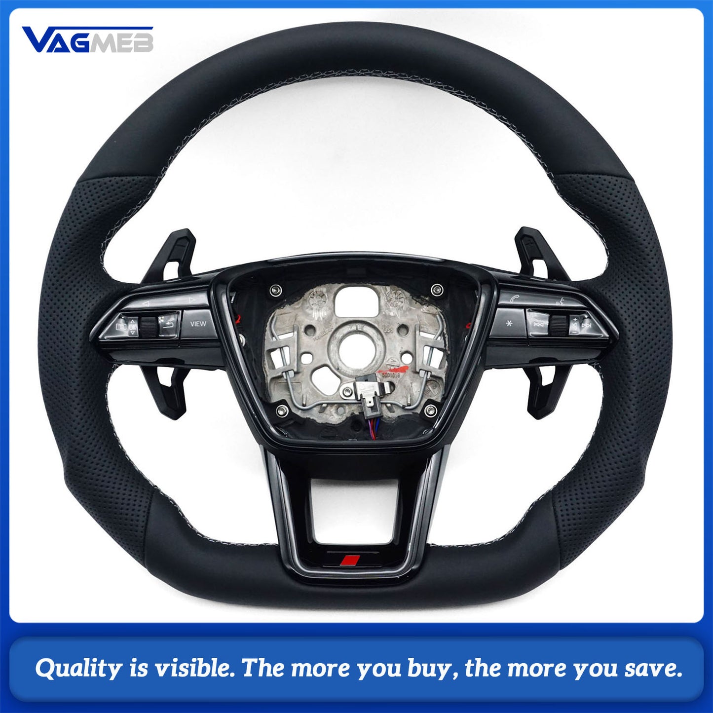 Blackened steering wheel suitable for Audi A6 C8 A7 Light gray  stitched leather sport steering