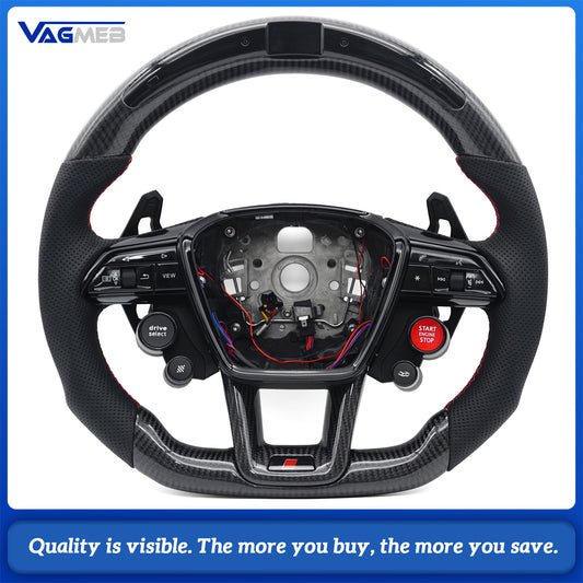 For Audi A6 C8 half-hole LED carbon fiber large shift lever R8 button with heating steering wheel