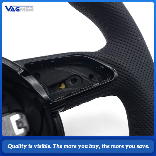 For S-line Styling Racing Steering Wheel For A4 B8 A5 Q5 8R Half Perforated Grip Black Sewing Line