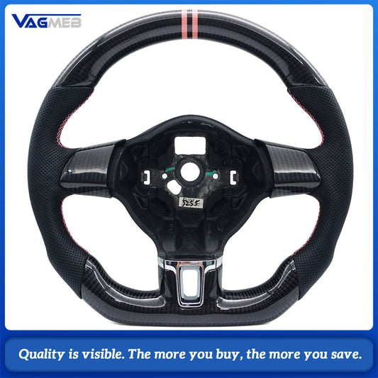 Real Carbon Fiber Steering Wheel Perforated Leather For VW Golf 6 MK6 2009-2013 Polo GTI Passat R-Line Real Carbon