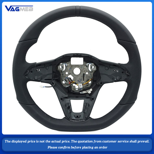 For VW Golf 8 black wire semi perforated steering wheel, heated paddle wheel, bottom with black leather return logo