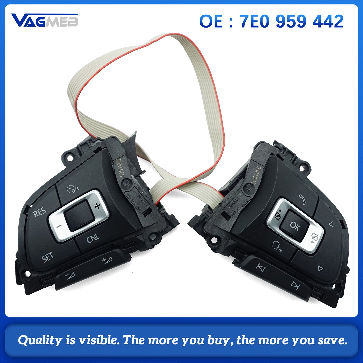 7E0 959 442 Steering Wheel Key Button For VW Multivan Multifunctional Key Button Control Switch Assembly