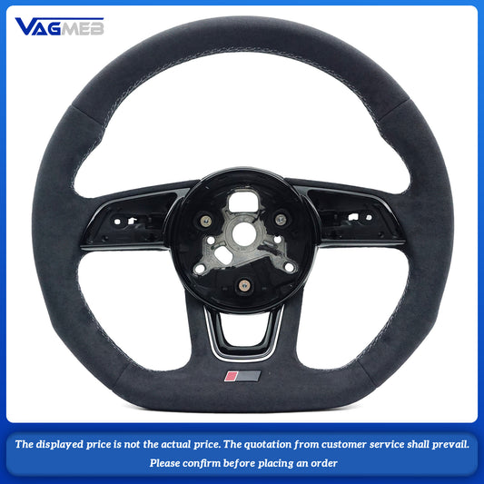 For Audi A4B9 Fully Perforated Semi-Perforated Genuine Leather Suede Flats Steering Wheel