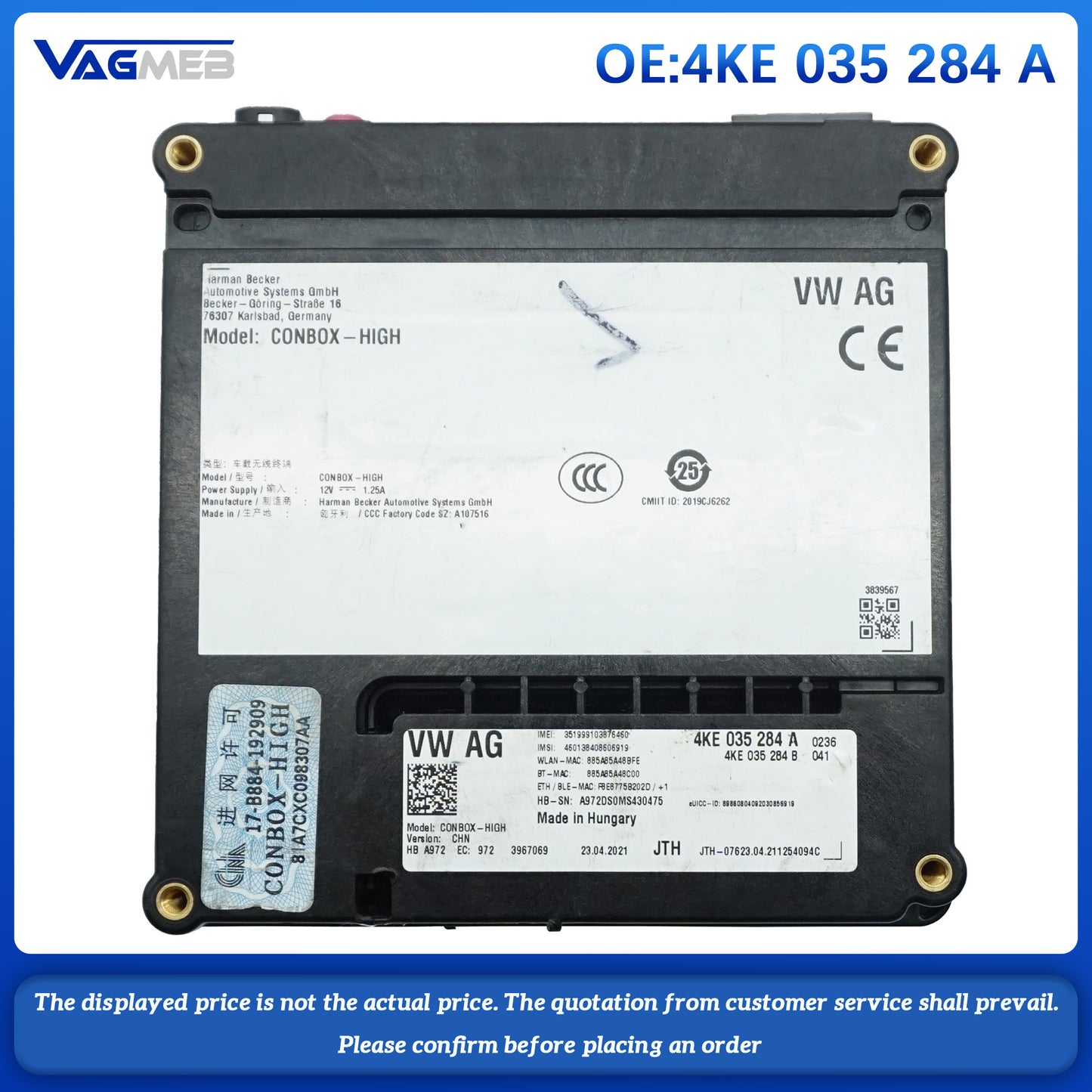For Audi Q5FY A4 A5 S4 S5 A6L Q8 e-tron  4KE 035 284A