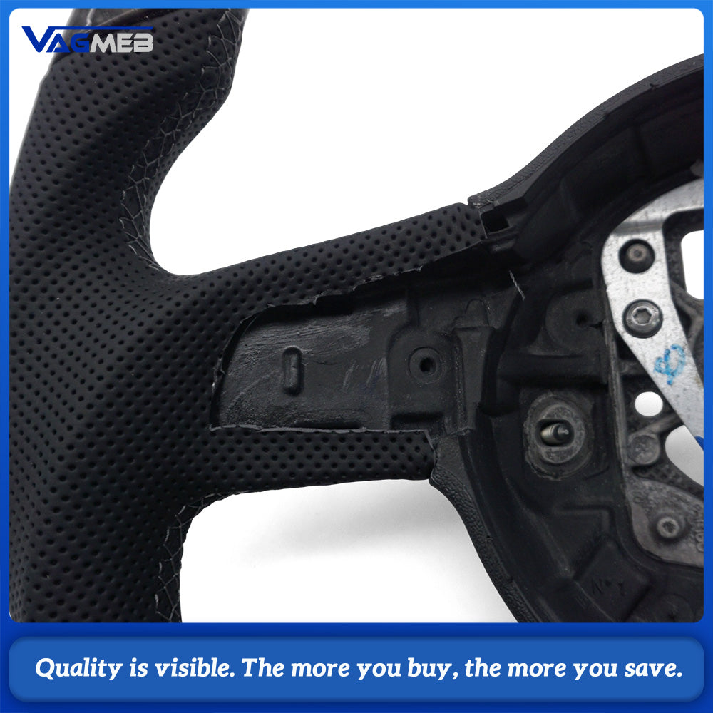 D-shaped Carbon Fiber Steering Wheel White Centering Marker Half Perforated Leather Fit Audi A4 B8 A5 Q5 8R No Paddles No Buttons