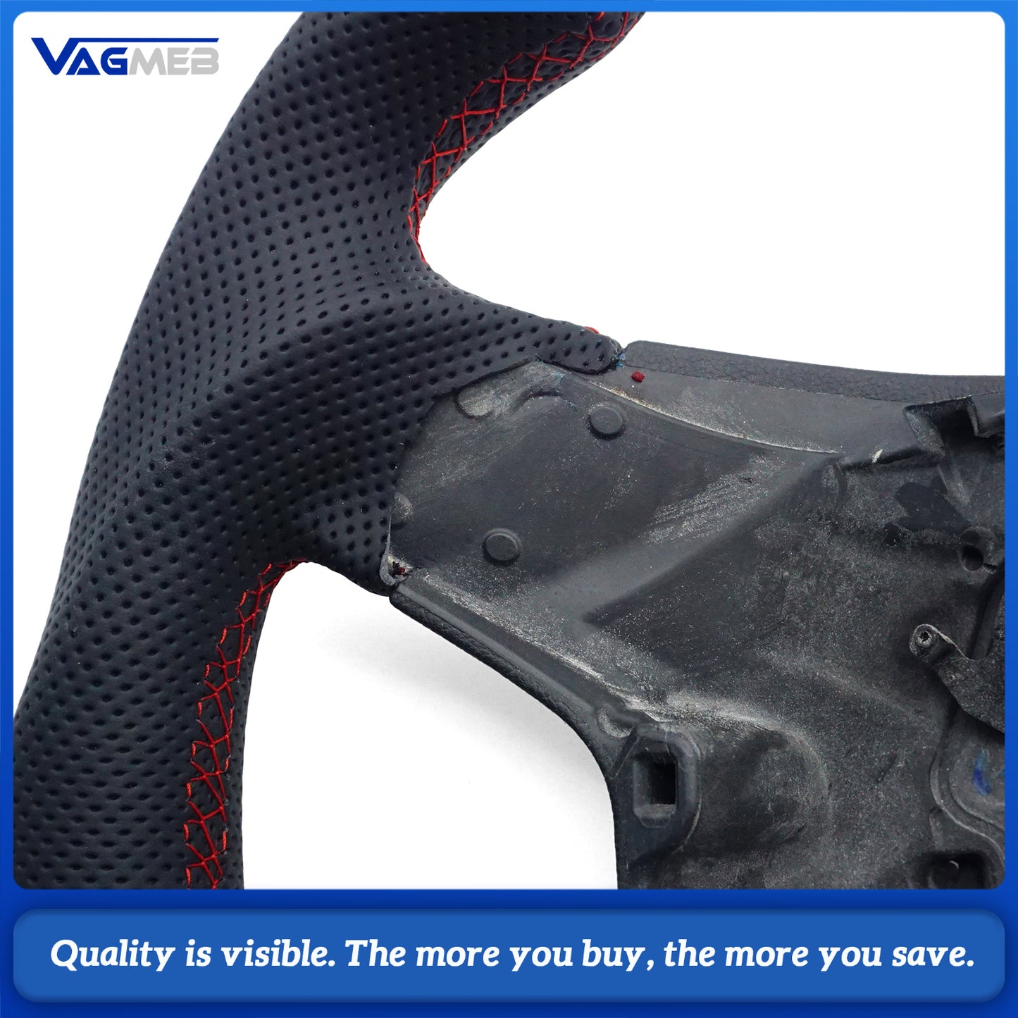 Leather perforated flat bottomed power steering wheel for VW Golf 6 MK6 GTI GTD R R-Line, Car Accessories