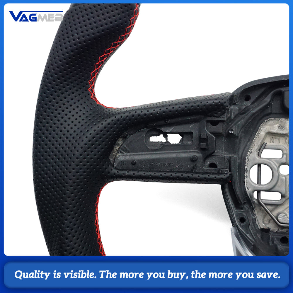 Carbon fiber steering wheel with leather perforations With frame For Audi Q3