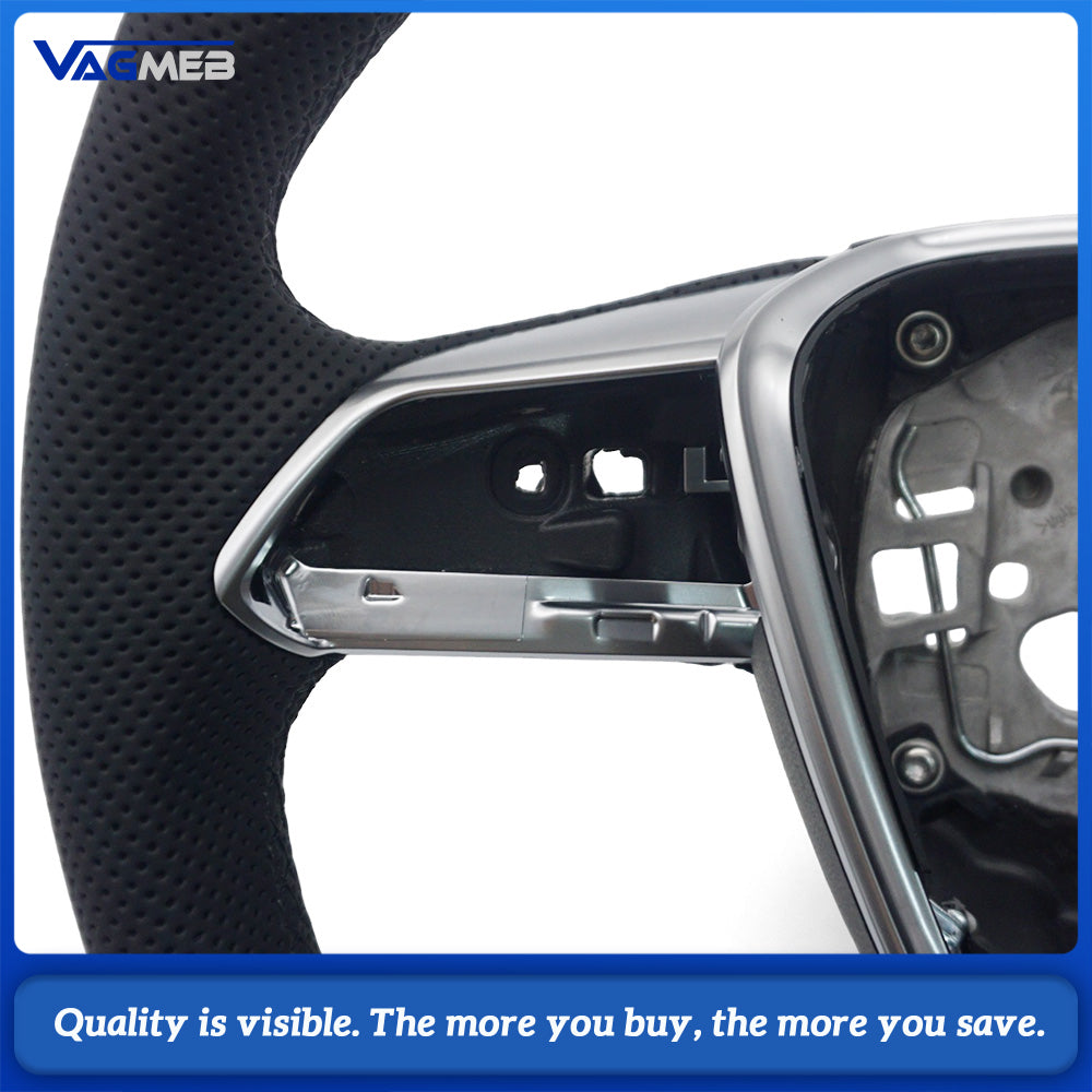 For Audi A6 C8 RS Sport Steering Wheel Genuine Leather Half Punch Black Sewing