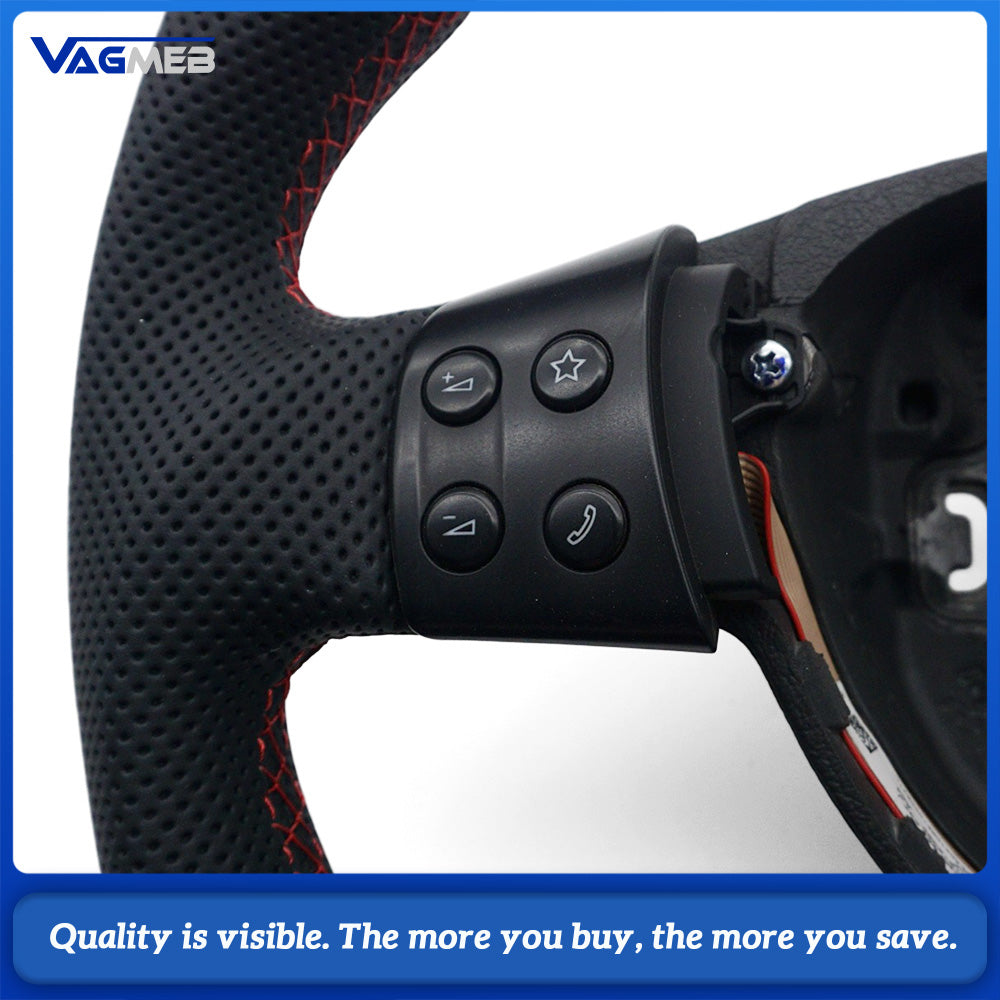 For VW Golf MK5 Half Perforated Leather Steering Wheel, Red Stitching With Control Buttons Without Shift Paddles
