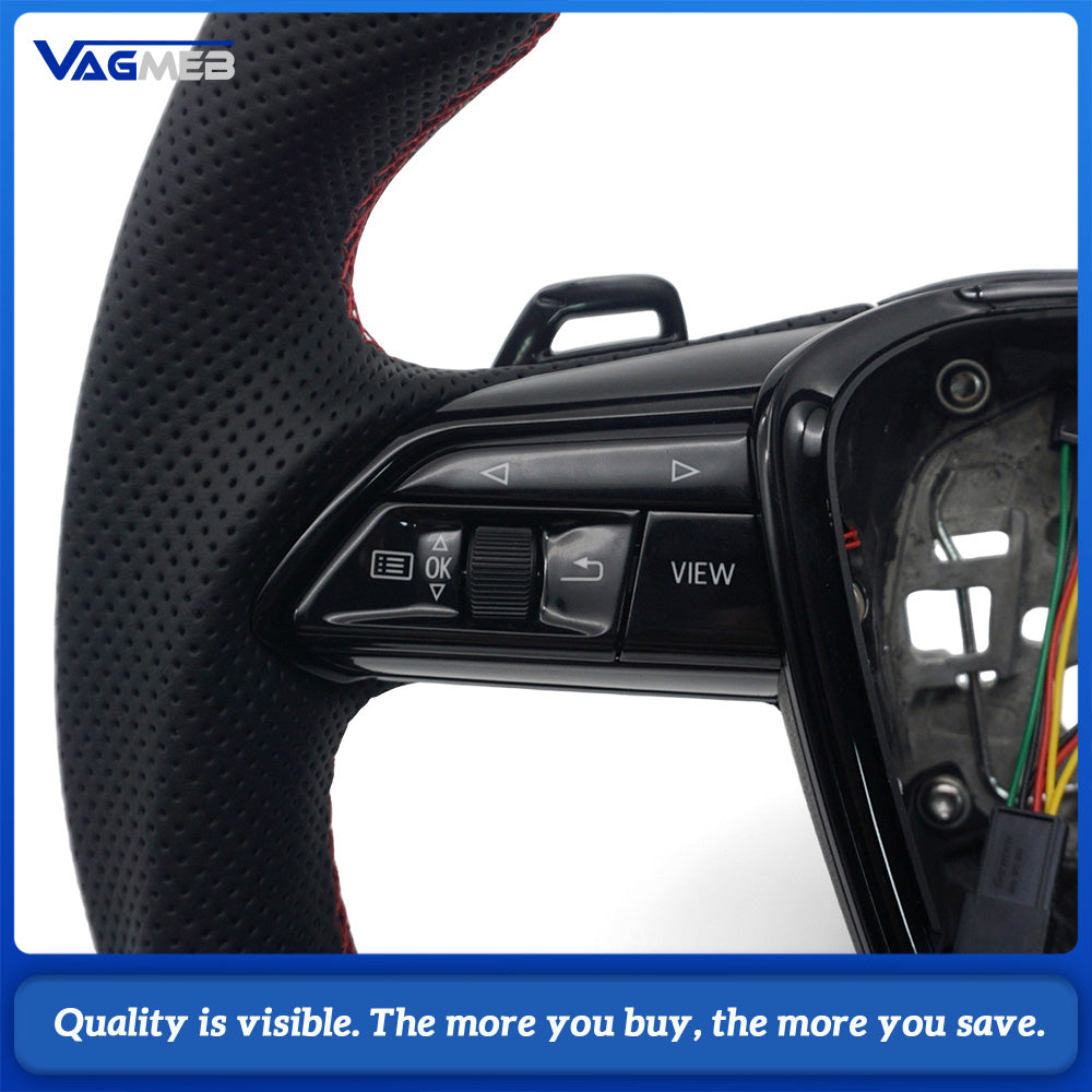 For Audi A6 C8 S Style Matte Carbon Sport Wheel Half Perforated Red Contrast Stitch Red Racing Marker Multifunction Buttons Paddles HOD Emulator Included
