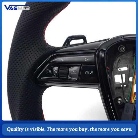 For Audi A6 C8 S Style Matte Carbon Sport Wheel Half Perforated Red Contrast Stitch Red Racing Marker Multifunction Buttons Paddles HOD Emulator Included