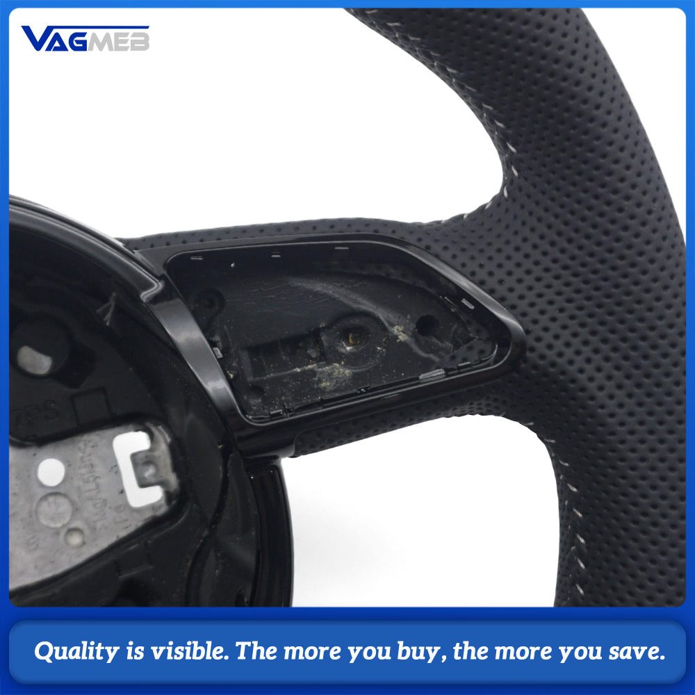 For Audi A4 B8 S Sport Steering Wheel Full Control Buttons White Contrast Stitch Without Gear Shift Paddles