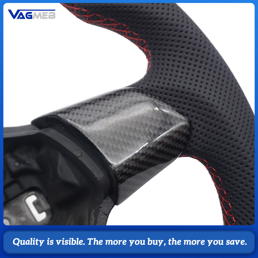 Car Carbon Fiber Half Perforated Steering Wheel Red Stitching Red Center Marker Racing Steering Wheel Replacement For VW Golf 6 MK6
