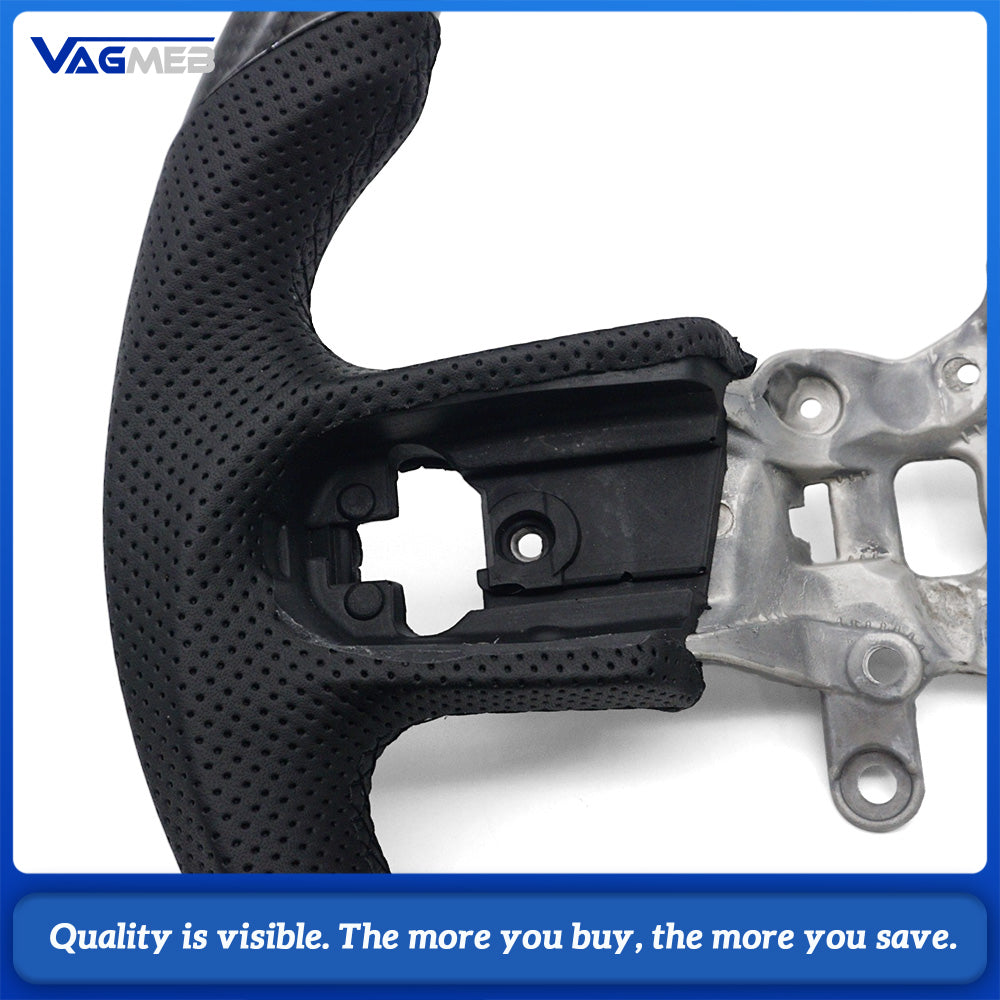 For Jeep Carbon Fiber Half Perforated Leather Steering Wheel Base, Black Stitching Black Centering Marker Car Steering Modification Replacement Part