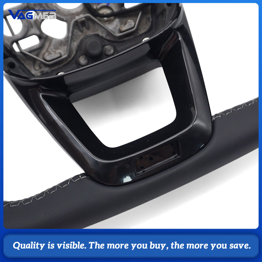 Car Gloss Black Half Perforated Steering Wheel Original Gray Stitching With Hands Off Sensor Buttons Paddle Shifters Without Heating For Audi Q3