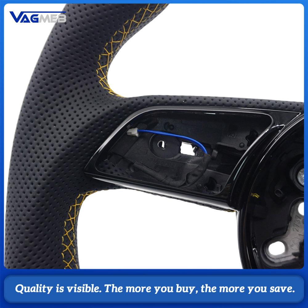 Heated Sport Steering Wheel Fit Audi A4 B9 Shaped Bottom Half Perforated Grips Yellow Sew Yellow Recenter Marker S Logo Replacement Wheel