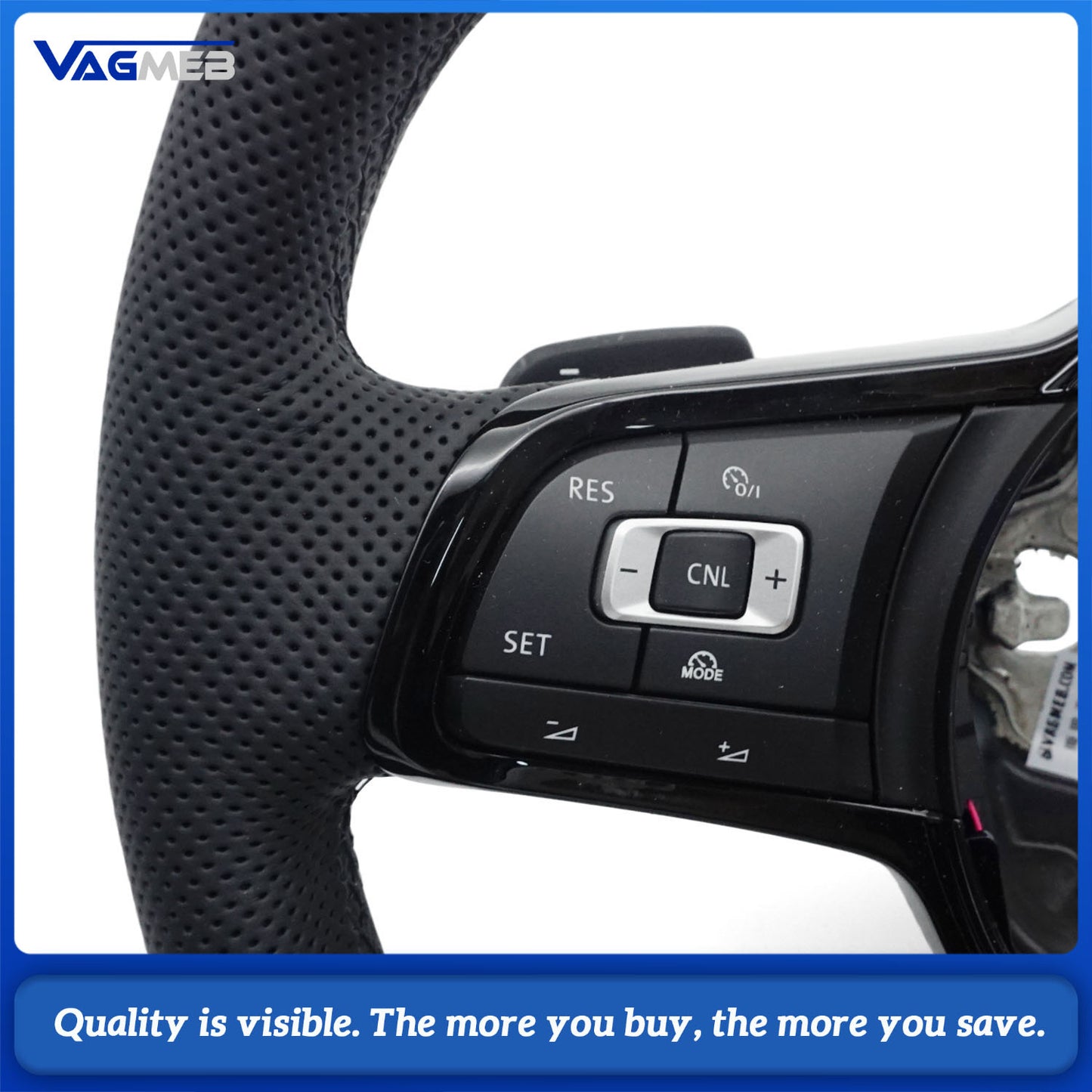 For VW  Golf MK7.5 GTI Golf leather perforated steering wheel with button shift paddles frame