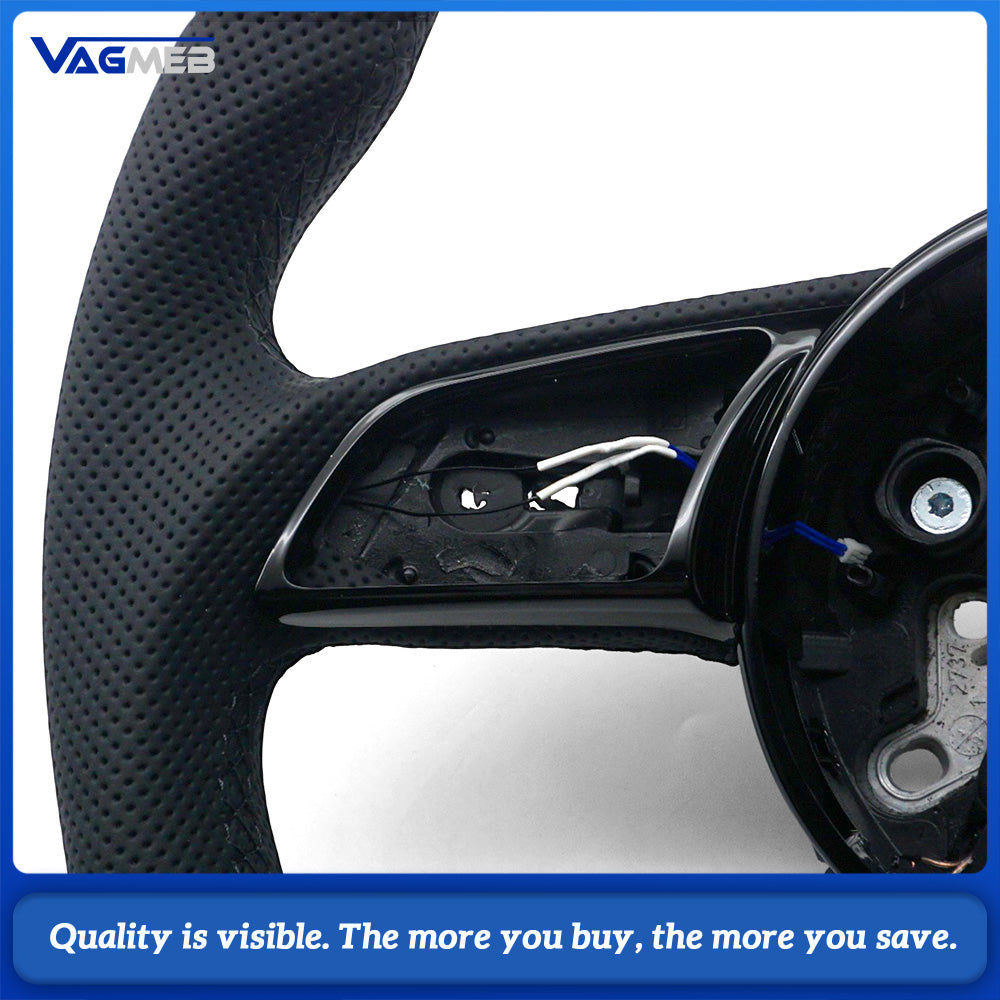 Car Half Perforated Steering Wheel Black Stitching Red Center Marker Heated Function Without Paddle Shifters Replacement For Audi A4 B9