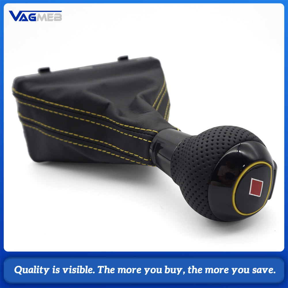 For Audi A3 8V Leather Gear Shift Knob Yellow Stitch Hole Punch Yellow Ring