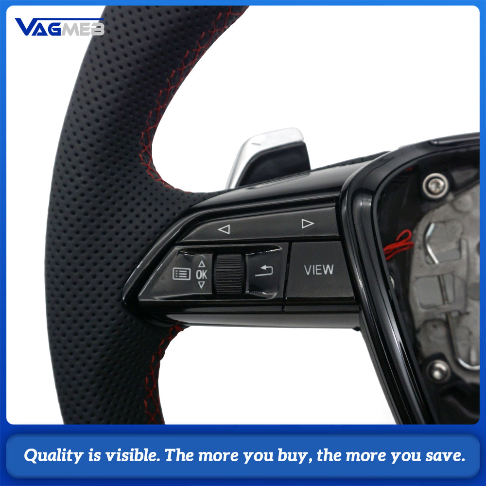 S Line Gloss Black Steering Wheel Half Perforated Red Stitch With Buttons Chrome Shift Paddles For Audi A6 C8