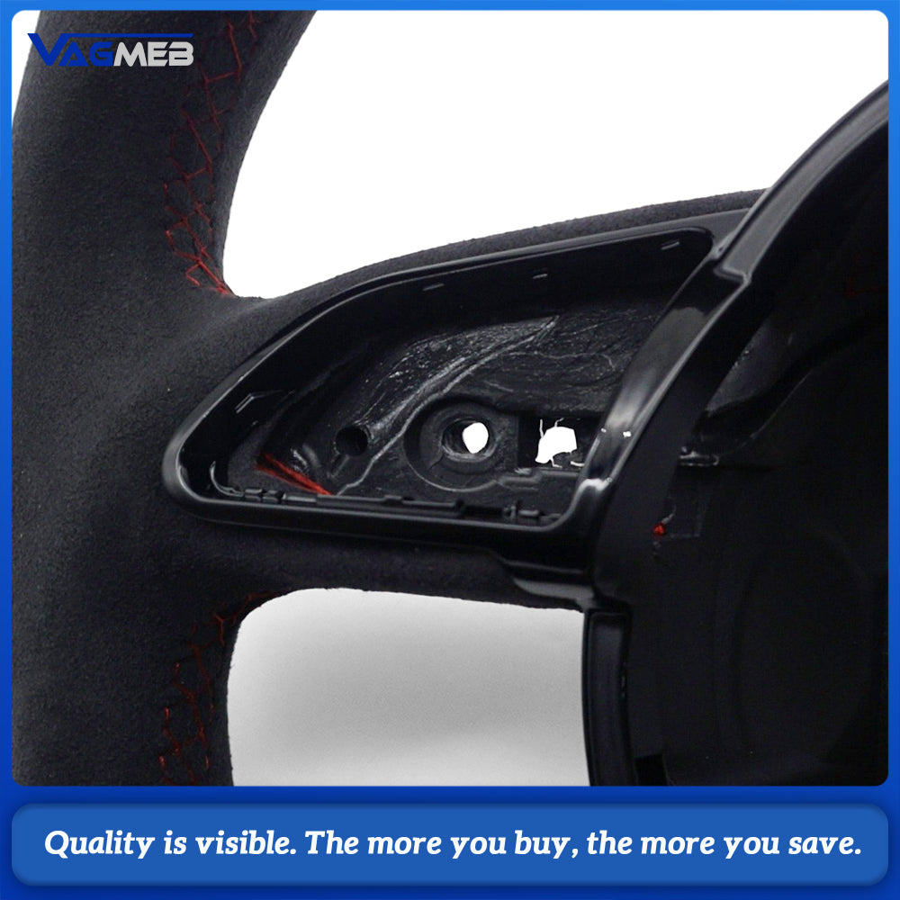 For Audi A4 B8 A3 8V A4 A5 A7 Q3 Q5 Q7 Steering Wheel Half Suede Grip Bright Red Sewing Line Red 12 O’clock Return Marker