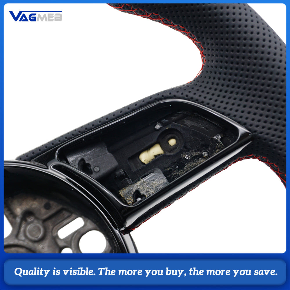 For Audi A3L S-line Half Perforated Steering Wheel Red Stitching No Paddle No Buttons