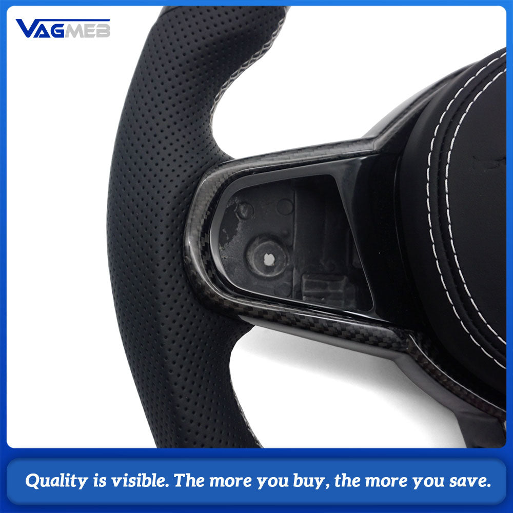 For BMW G20 3 Series CS Racing Steering Wheel Bare Skeleton Base Half Perforated Nappa White Sew Carbon Frame White Carbon Shift Paddle Replacement Wheel