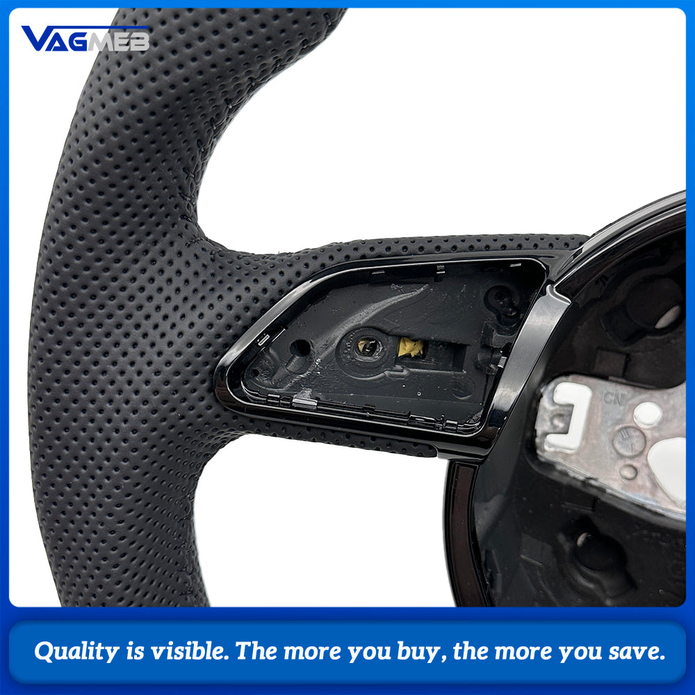 Shaped Steering Wheel Base Half Perforated Black Stitch Black Centering Mark for Audi A4 B8
