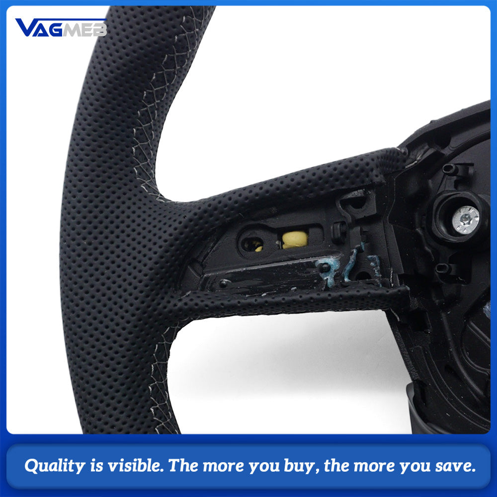 Car Gloss Black Half Perforated Leather Steering Wheel Gray Stitching Without Paddle Shifters and Control Buttons Replacement For Audi Q5L