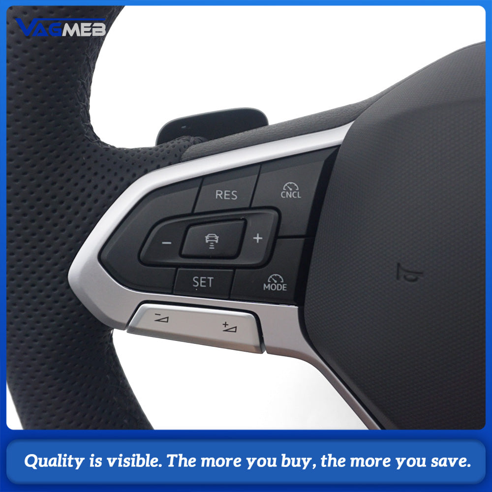 For VW Touareg R Sport Steering Wheel Full Set Semi-Perforated Leather Black Stitch Airbag Multifunction Paddles