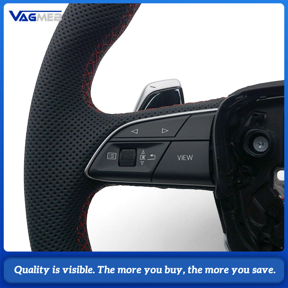 Car Full Perforated Steering Wheel Red Stitching With Multi-function Buttons Paddle Shifters Heated Function Replacement For Audi Q5L