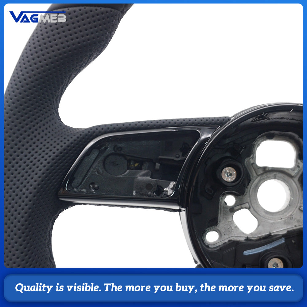 Steering Wheel Fit Audi A4 B9 Half Perforated Leather Black Stitch Red Center Alignment Mark With S Badge