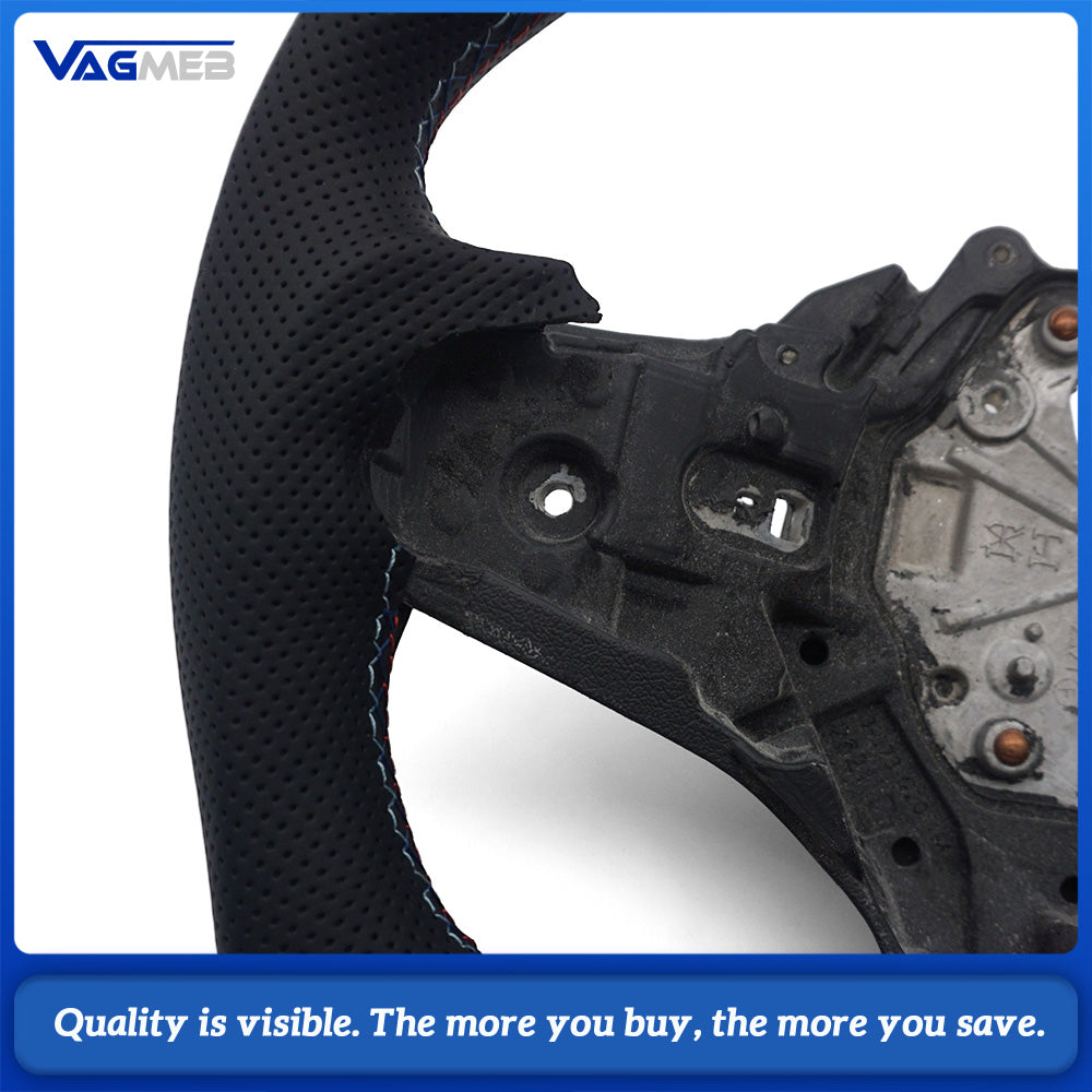 For BMW G20 3 Series CS Racing Steering Wheel Bare Skeleton Half Perforated Leather M Triple Stitch Blue Center Marker