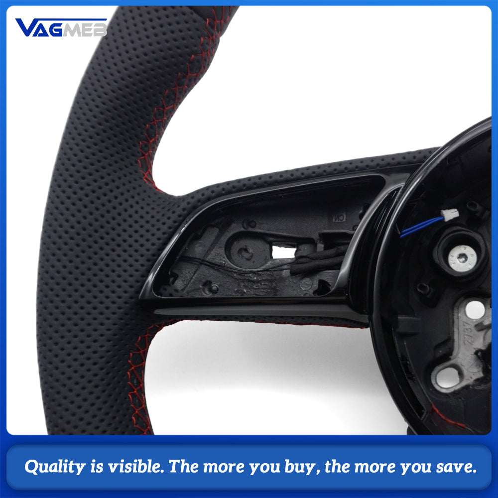 Semi‑Perforated Heated Steering Wheel Red Stitching For Audi A4 B9 Interior Sport Upgrade Replacement