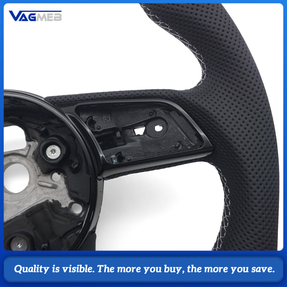 For Audi A4 B9 RS Sport Steering Wheel Half Punch Leather White Contrast Stitch Black Alignment Mark