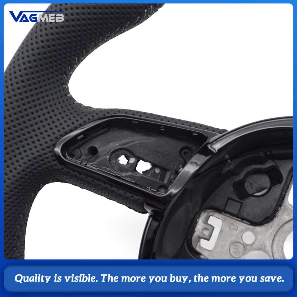 For Audi A4 B8 A3 8V A4 A5 A7 Q3 Q5 Q7 Dark gray line Stitched Full Leather Perforated Flat Bottomed Steering Wheel