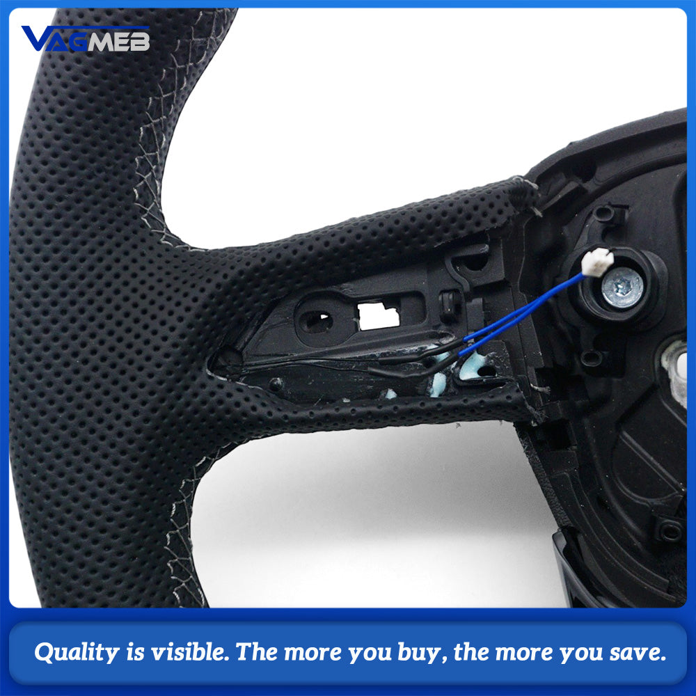 For Audi Q5L Steering Wheel, Matte Black Alcantara Upper & Lower, Perforated Leather on Both Sides, Dark Gray Contrast Stitching, Heating Function, Without Buttons, Without Shift Paddles, No Airbag, Car Sport Modification Part