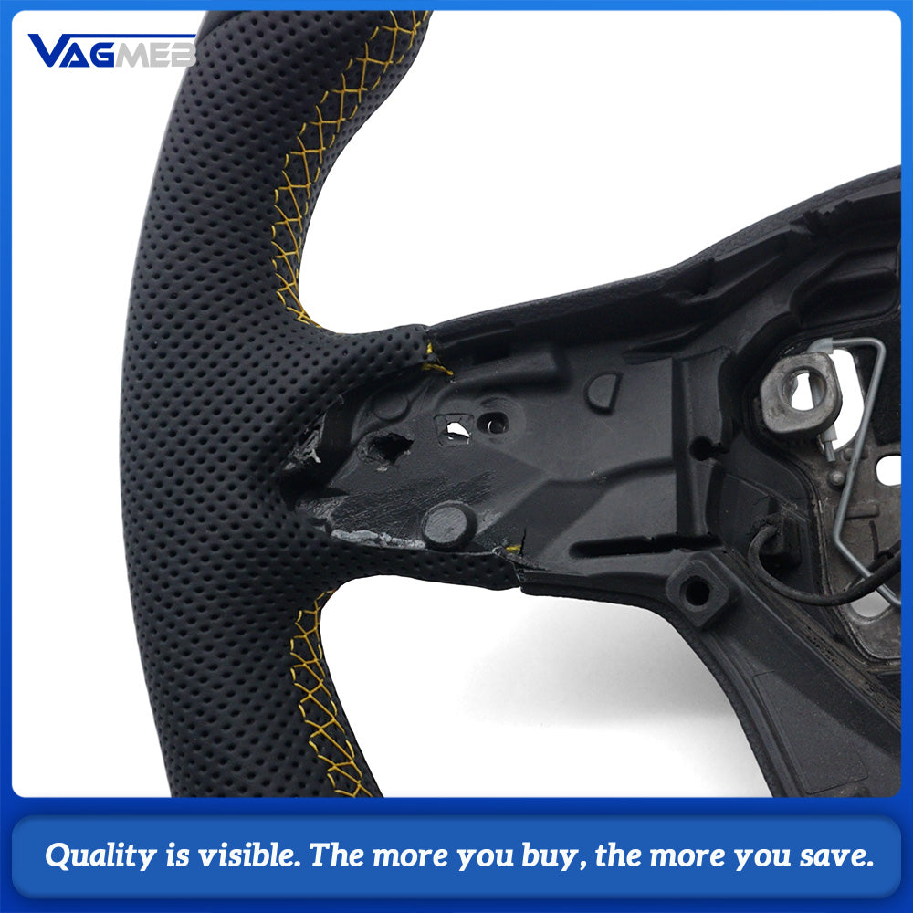 Car Steering Wheel Base Half Perforated Leather Yellow Stitching Yellow Center Marker Heated Function With Paddle Shifters Replacement For Volkswagen Golf 8 MK8