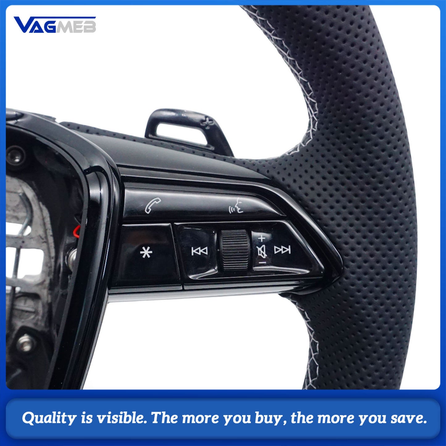 Blackened steering wheel suitable for Audi A6 C8 A7 Light gray  stitched steering wheel With heating function, buttons and paddles