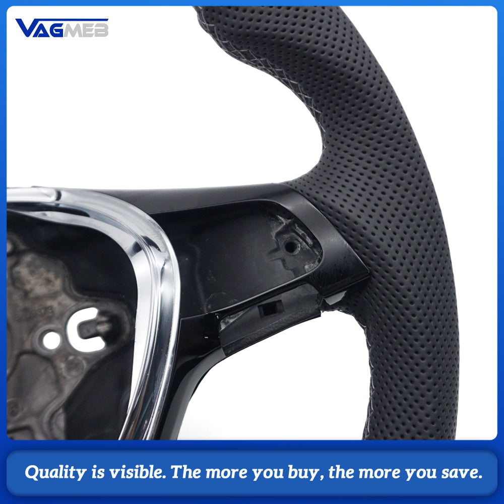 Carbon Fiber Sport Steering Wheel Semi‑Perforated Leather Grey Contrast Stitching White Center Mark Buttons Not Included For VW Transporter T6