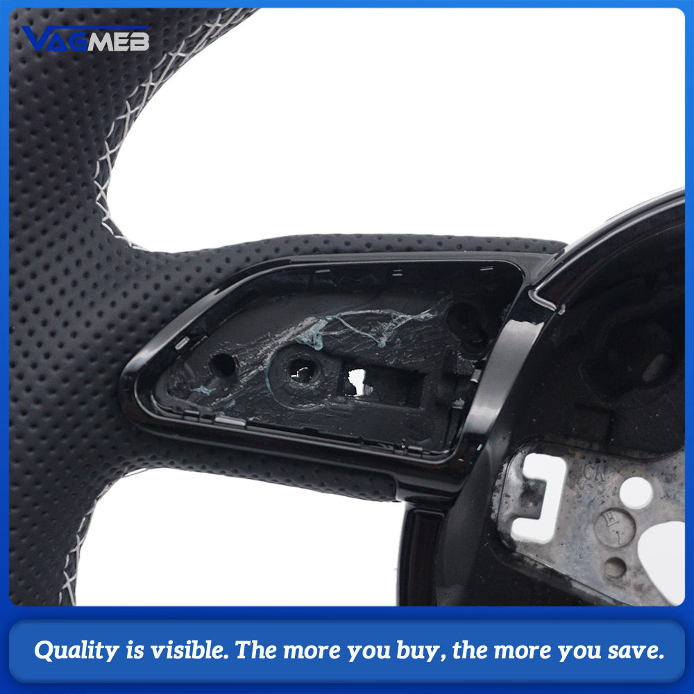Car Steering Wheel Base with Shape Half Perforated Leather White Stitch Red Centering Marker Fit Audi A4 B8 Retrofit
