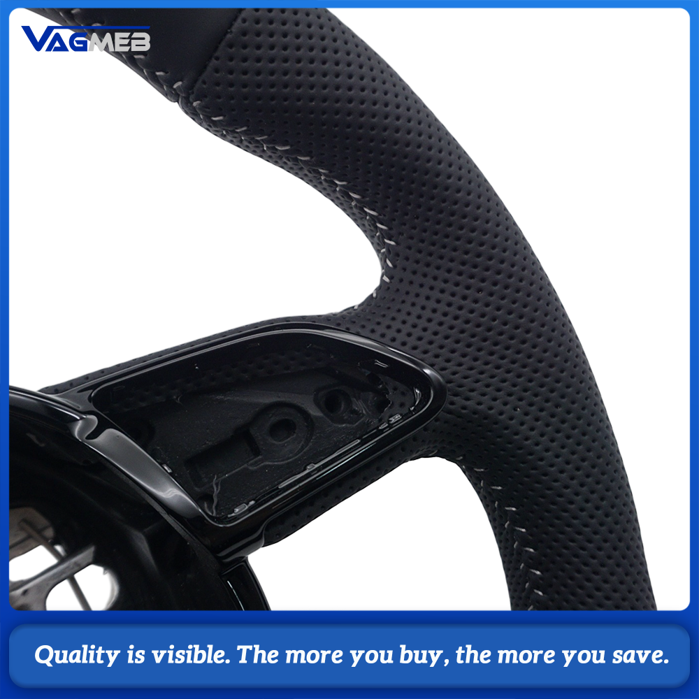 Car Half Perforated Steering Wheel Silver Stitching Without Control Buttons And Paddle Shifters Replacement For Audi A6 C7