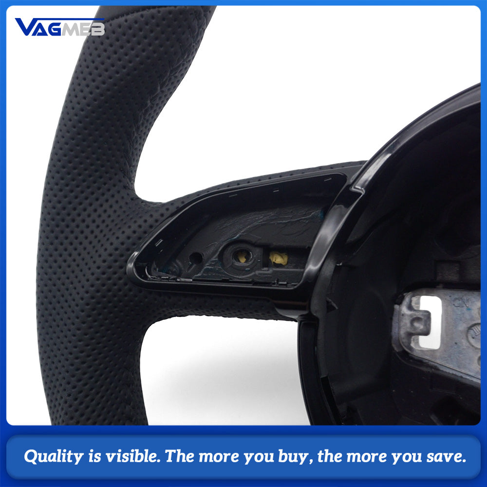 For S-line Styling Racing Steering Wheel For A4 B8 A5 Q5 8R Half Perforated Grip Black Sewing Line