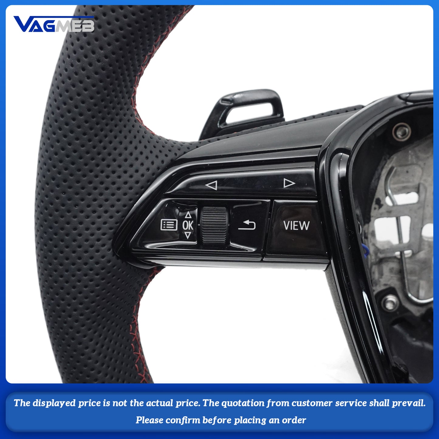 For Audi A6 C8 painted black heated steering wheel with white stitching sports flat bottomed steering wheel