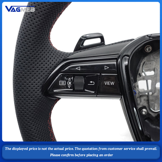 For Audi A6 C8 painted black heated steering wheel with white stitching sports flat bottomed steering wheel