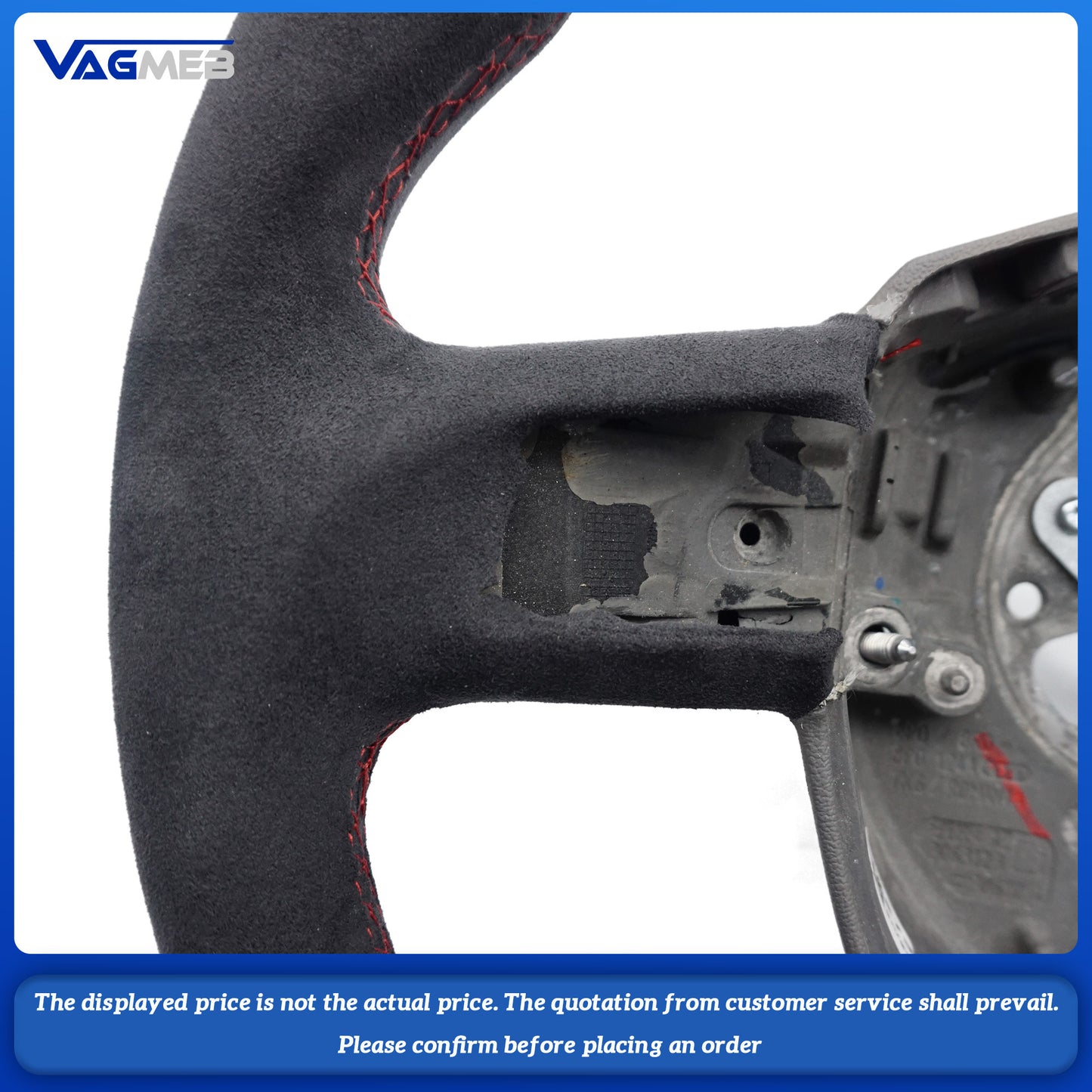 Half-grain leather perforated red thread black reverse logo steering wheel For Audi A3 2008